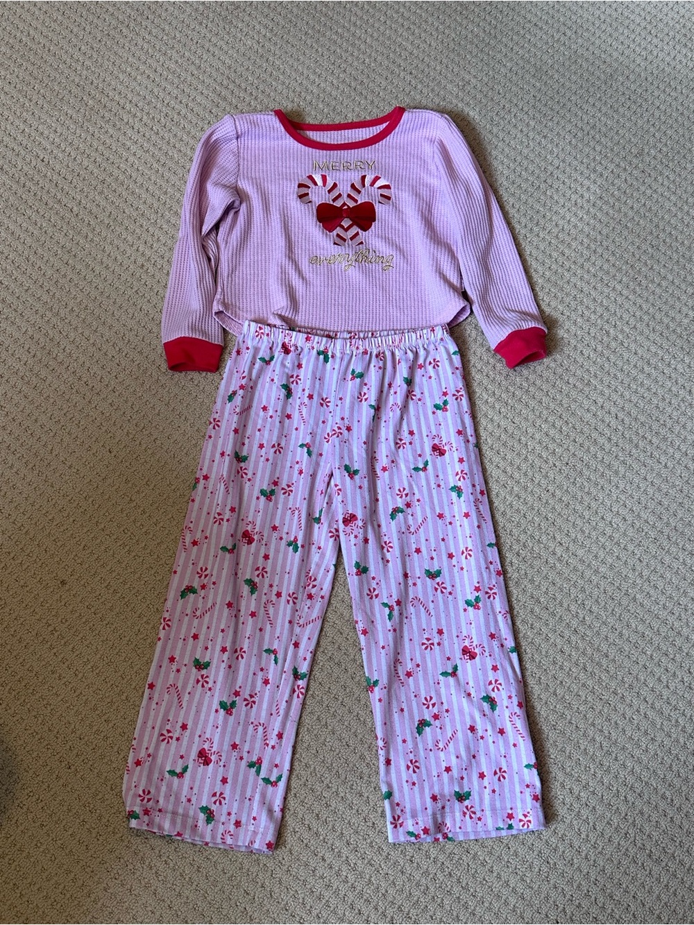 Girls' Light Pink Candy Cane Holiday Pajama Set